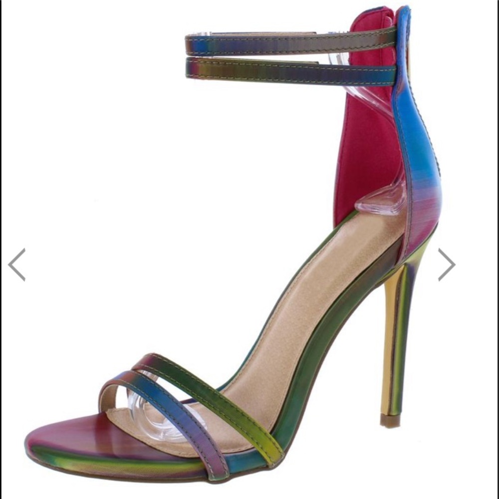 Iridescent Multicolor Ankle-Strap High Heel Sandal